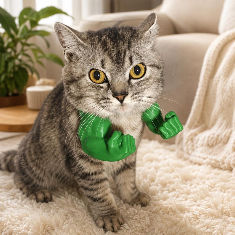 Funny Cat Muscle Arms Costume, Viral Cat Photo Prop, Green Strong Cat Outfit, Funny Pet Accessory, Cat Lover Gift