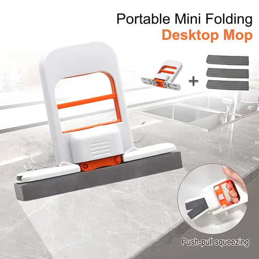 Portable Mini Folding Desktop Mop – Self-Squeeze Wet & Dry Cleaning Tool ✨