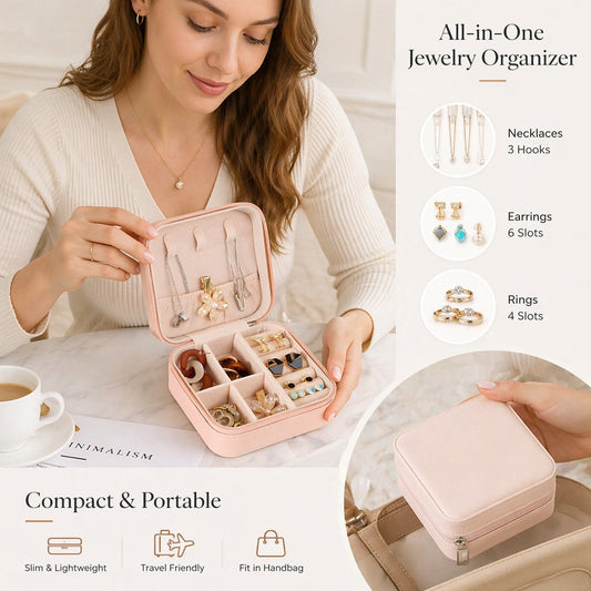 Premium PU Leather Jewelry Organizer Box – Portable Travel Storage Case