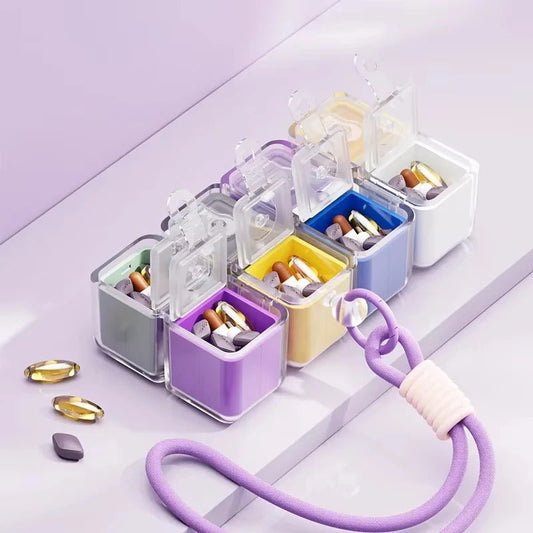 Newest Pill Box with Lanyard 8grid Magic Cube Magnetic