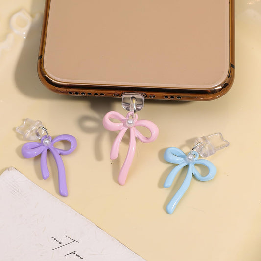 Cute Bowknot Pearl Charging Port Plug- Pack of 2