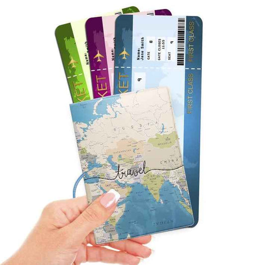 World Map Print Passport Case