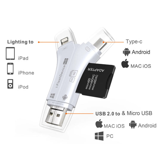 4 in 1 Micro USB Type C OTG TF Card Reader for iPhone And Android