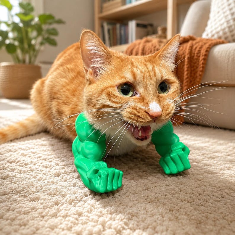 Funny Cat Muscle Arms Costume, Viral Cat Photo Prop, Green Strong Cat Outfit, Funny Pet Accessory, Cat Lover Gift