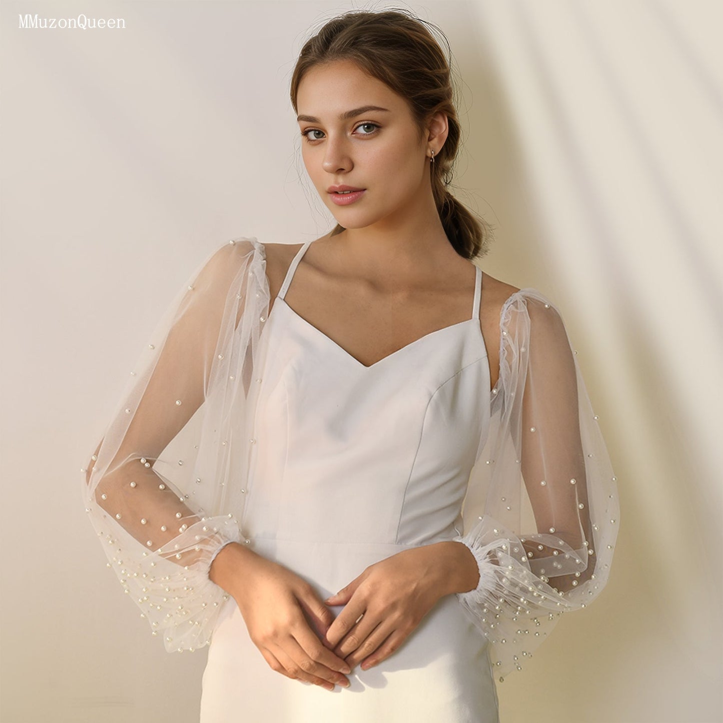 Pearl Embellished Long Bridal Cuffs (pair)